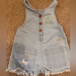 Jessica Simpson Light Blue Denim Overalls with Rainbow and Unicorn